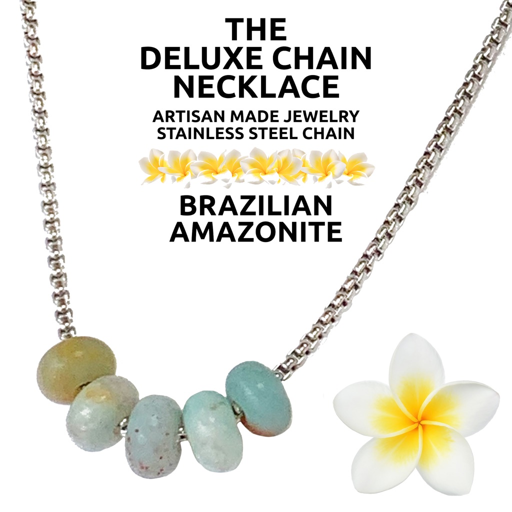 Island Sunset Artisan Deluxe Chain Necklace-Brazilian Amazonite Slider Supreme